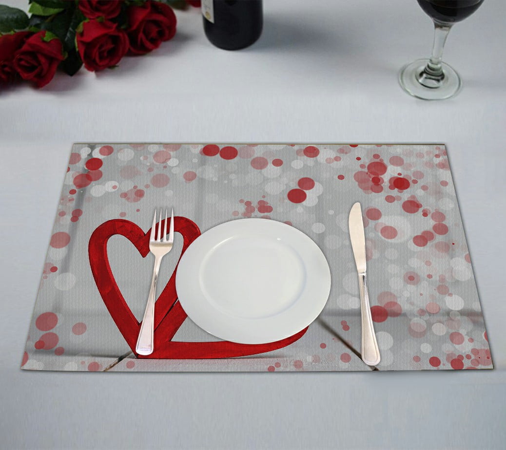 ABPHQTO Valentine Day Hearts On White Wooden Table Placemat Food Mat