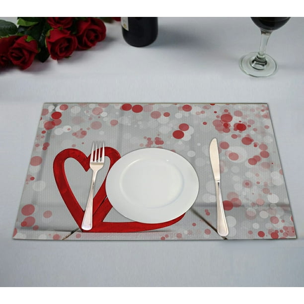 ABPHQTO Valentine Day Hearts On White Wooden Table Placemat Food Mat 12x18 Inch,Pack of 2
