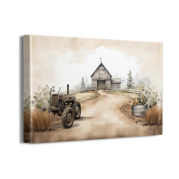 Vintage Truck Wall Art Rustic Landscape Wall Decor Farmhouse Old Barn Painting Christian Cross Canvas Prints Modern Artwork Framed Home Decor for Kitchen Bathroom Bedroom Living Room 16"x12"
