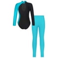 thumbnail image 2 of YONGHS Girls Gymnastics Unitards Long Sleeves Ballet Dance Bodysuit Leotards with Leggings Set Lake Green 14, 2 of 5