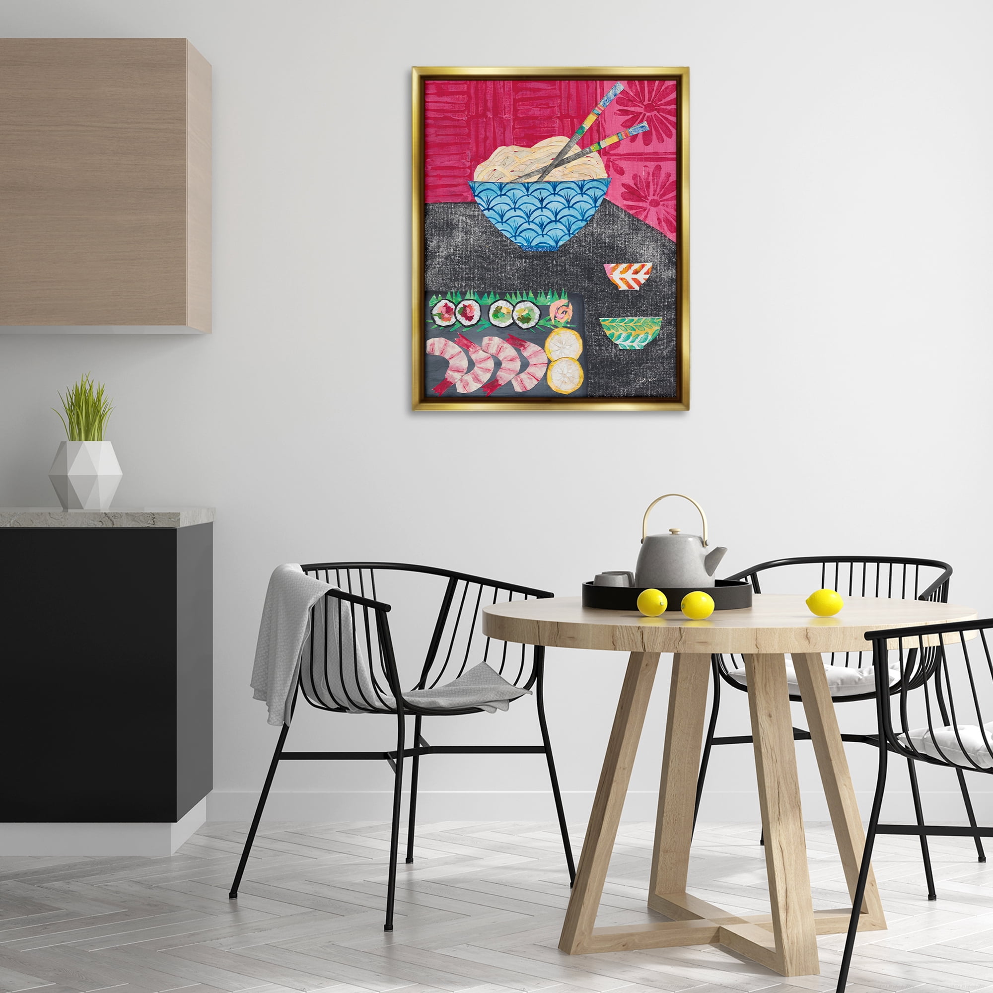 Stupell Industries Patterned Sushi Tablescape Food & Beverage Painting Gold Floater Framed Canvas Art Print Wall Art, 25 x 31