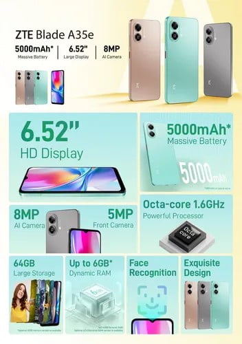 スマホアクセサリー ZTE Blade A35e 64GB 6GB RAM ZTE Blade A35e | 6.5