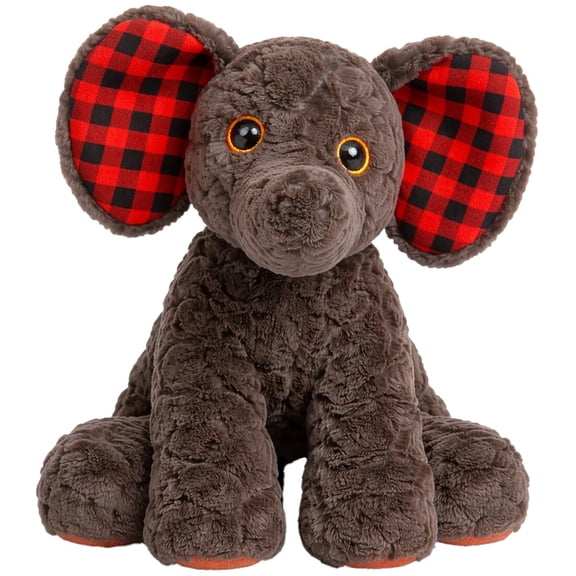 SnugArooz: Eli the Elephant - Grey & Buffalo Check Plush Dog Toy, Squeak-Crinkle, Pet Multi-Sensory Play, 9" Soft Animal Companion, Cuddle-Fetch-Chew