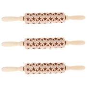 3pcs Christmas Engraved Embossing Wooden Rolling Pin Star Carved Dough Roller Professional Rolling Stick Kitchen Tool for Cookie Pizza