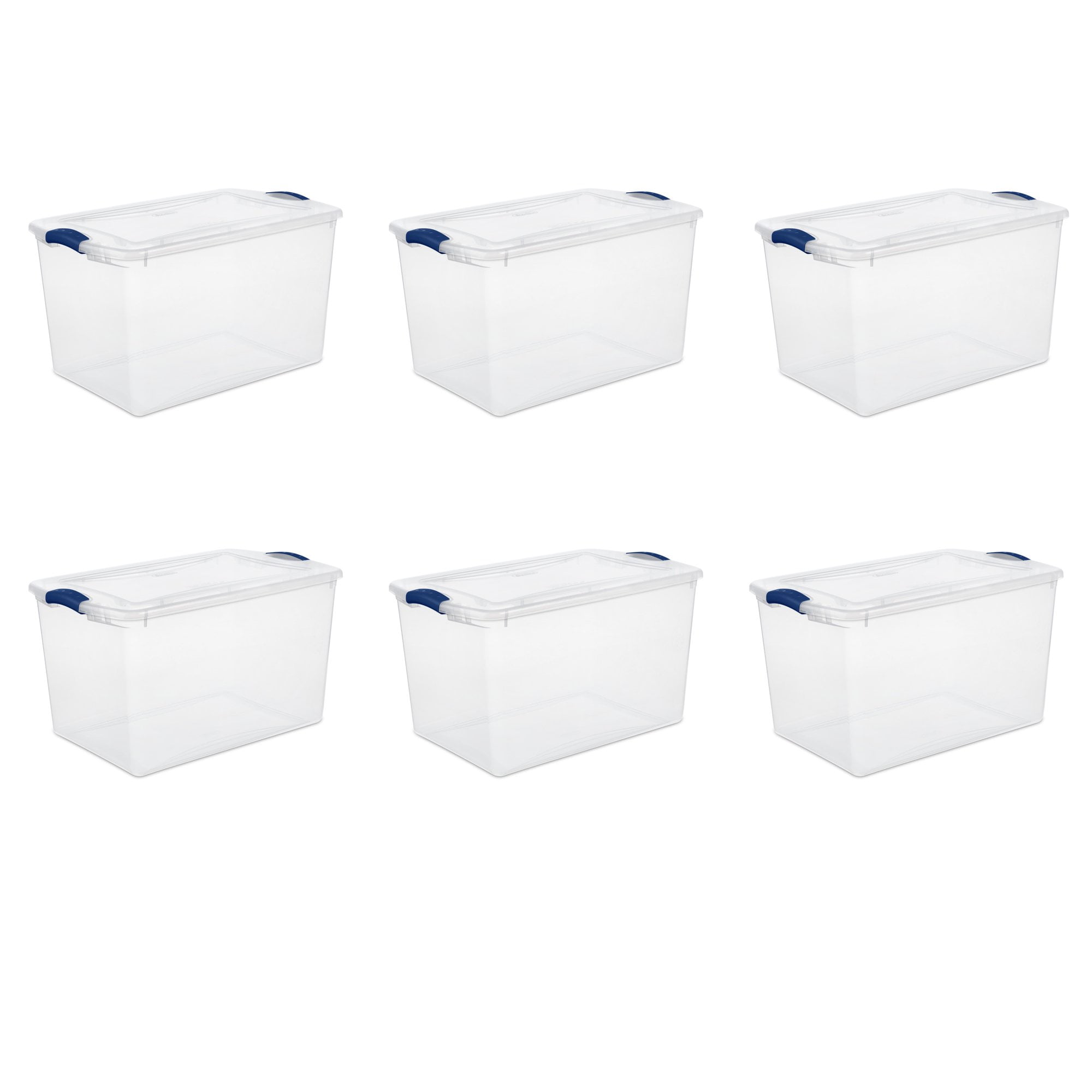 (2 pack) Sterilite Large Latching Storage Bin, 66 Quart Clear Plastic Storage Container with Latch Lid, Blue, 6 Pack