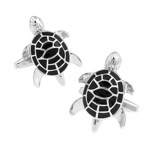 Cufflinks Generic Black Turtle para hombre, chapado en cobre plateado