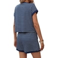 thumbnail image 6 of Short Sleeve Stripe Print Women 2 Pieces Lounge Sets Tops and Shorts Pants Sets, 6 of 6