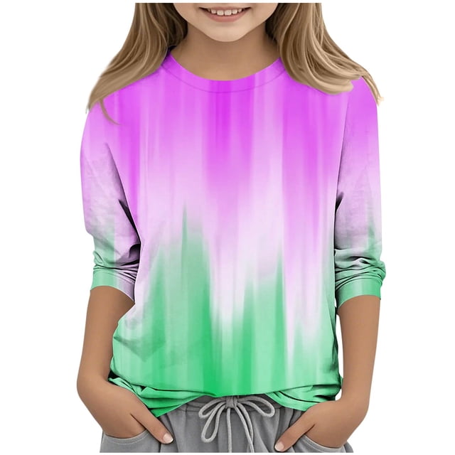 Blouse Imprimée pour Filles, Haut en Polyester à Manches 3/4 et Col Rond pour Tenue Décontractée d'Été et de Printemps, Fête d'Anniversaire, Performance de Danse, Vacances