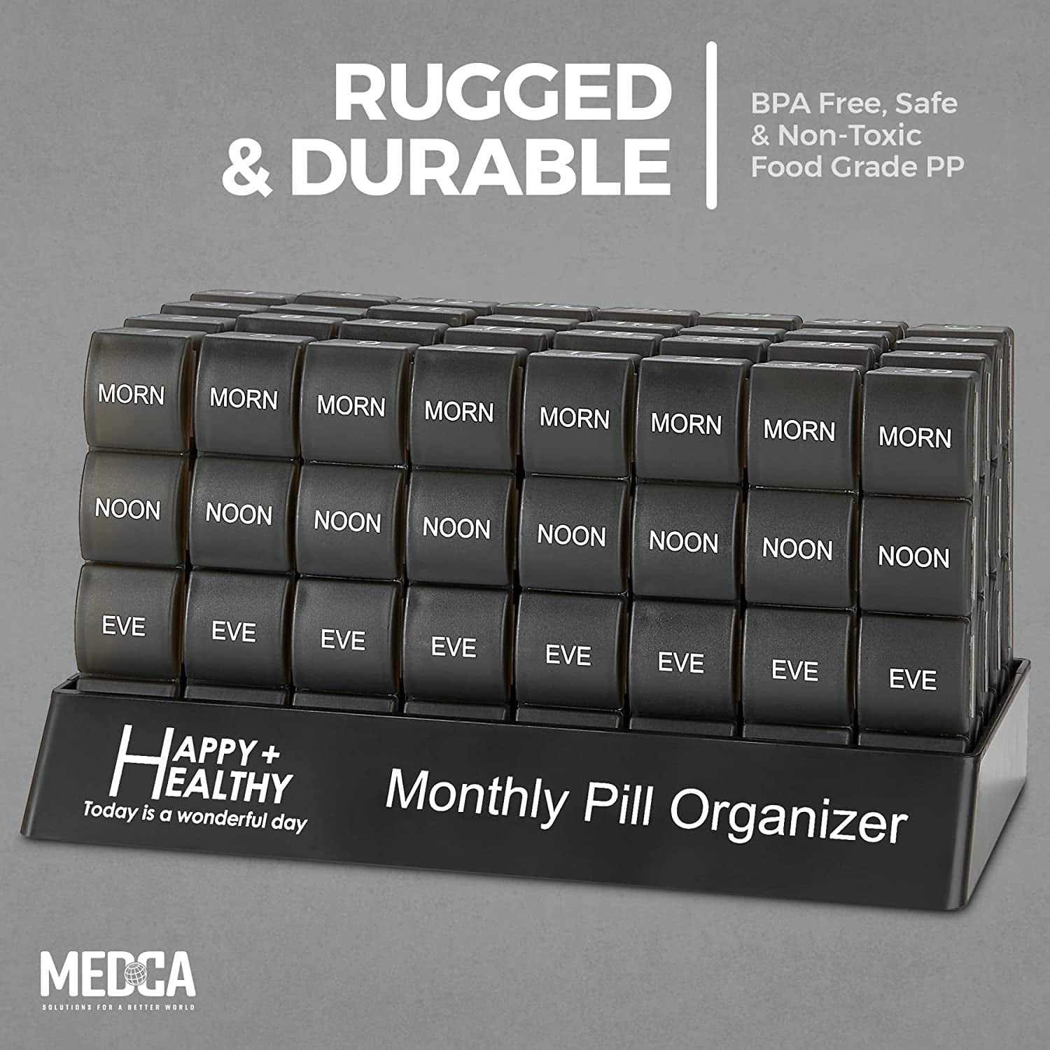 MEDca Monthly Pill Organizer - 4 Times Daily, 32 Large Pill Cases