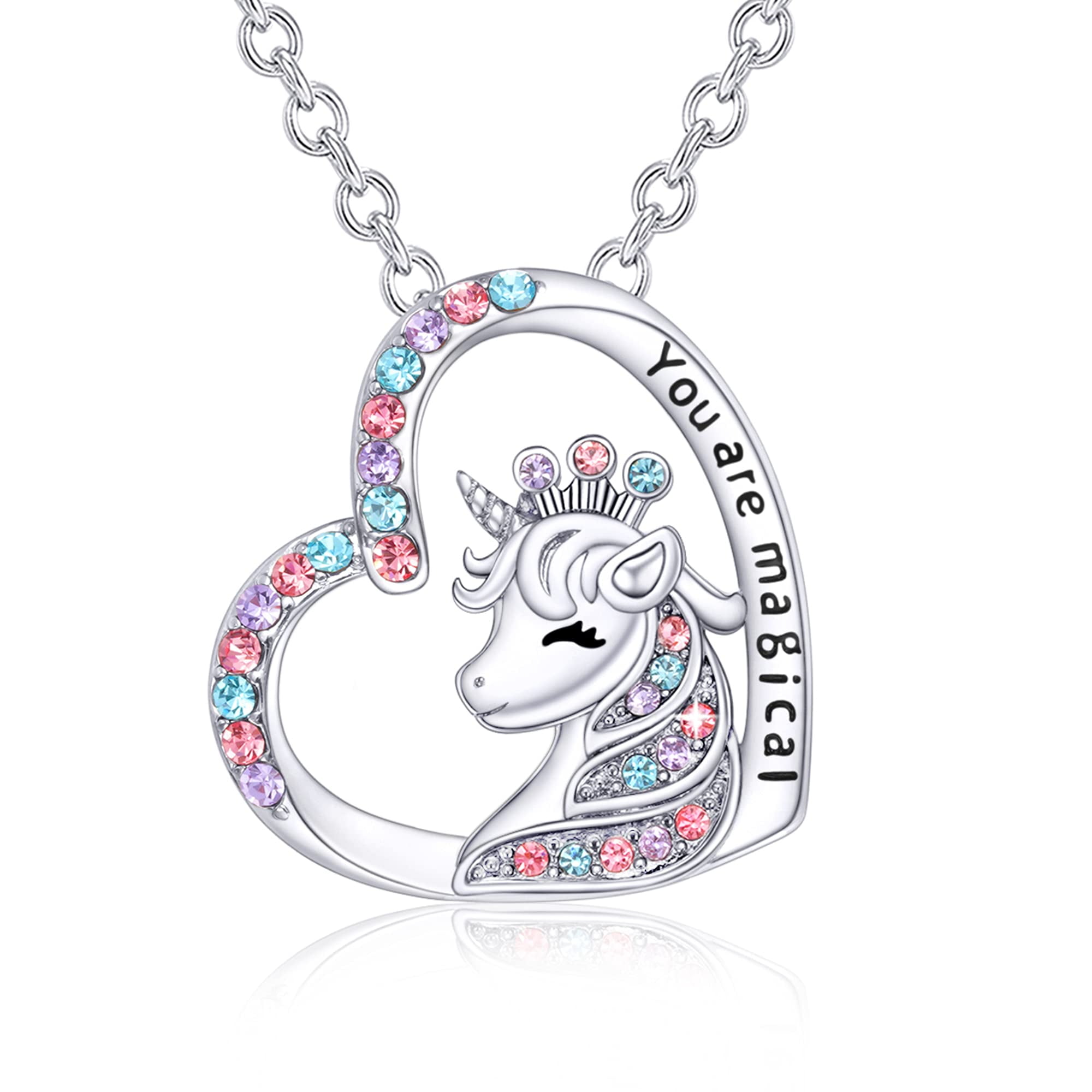Rainbow unicorn Hobby Art Cabochon Glass Tile Chain Pendant Necklace Silver 