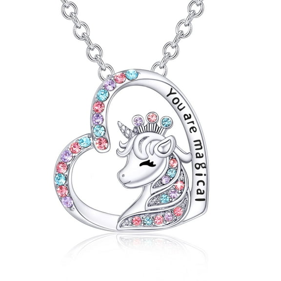 Tingn Unicorn Necklace for Women Colorful CZ Heart Birthday Graduation Jewelry Gifts