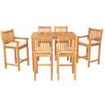 thumbnail image 4 of 7 Piece Teak Wood Elzas 55" Rectangular Outdoor Patio Bistro Bar Set including 2 Arm & 4 Side Bar Chairs, 4 of 5