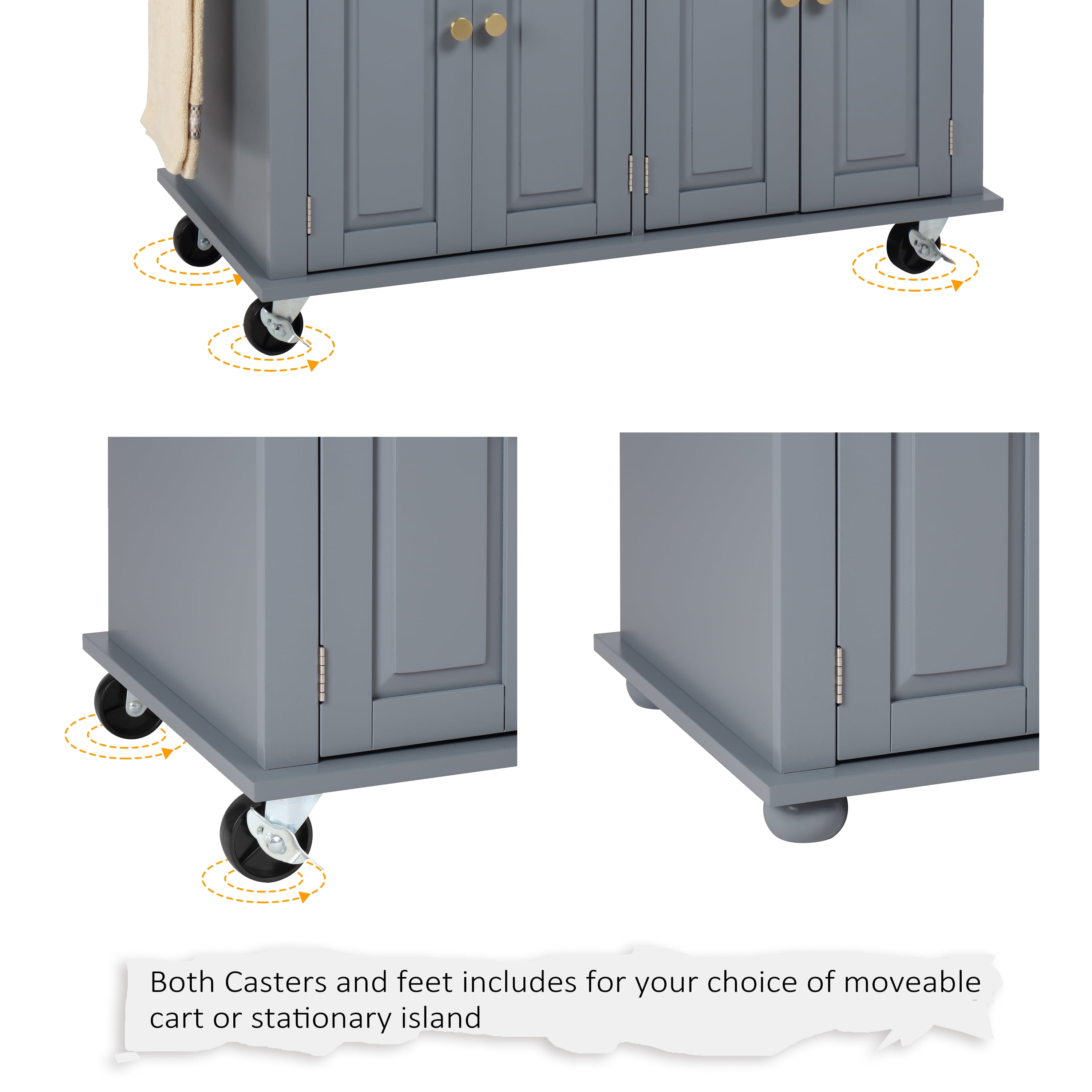 Finnhomy Rolling Kitchen Island with Drop Leaf, Thicken Rubberwood Top, 43.3-inch Portable Mobile Storage Cart