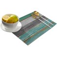 thumbnail image 2 of Ensemble de 4 Napperons, Texture Bois de Grange Rustique Rétro Polyester Résistant aux Taches Napperons Lavables Décoration pour Cuisine Table à Manger Ombre Mer Vert Sarcelle Gris, 2 of 6