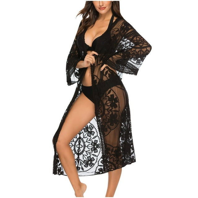 Paréos, Robe de Plage en Dentelle Ajourée à Franges pour Femmes, Couleur Unie, Style Bohème