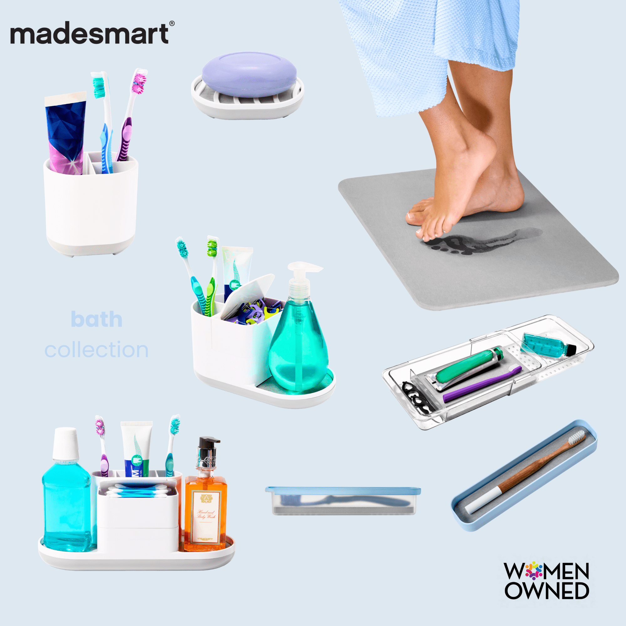 madesmart Large Shower Tote with Soft Grip Handle, Frosted Blue, Bathroom and Dorm Organizer