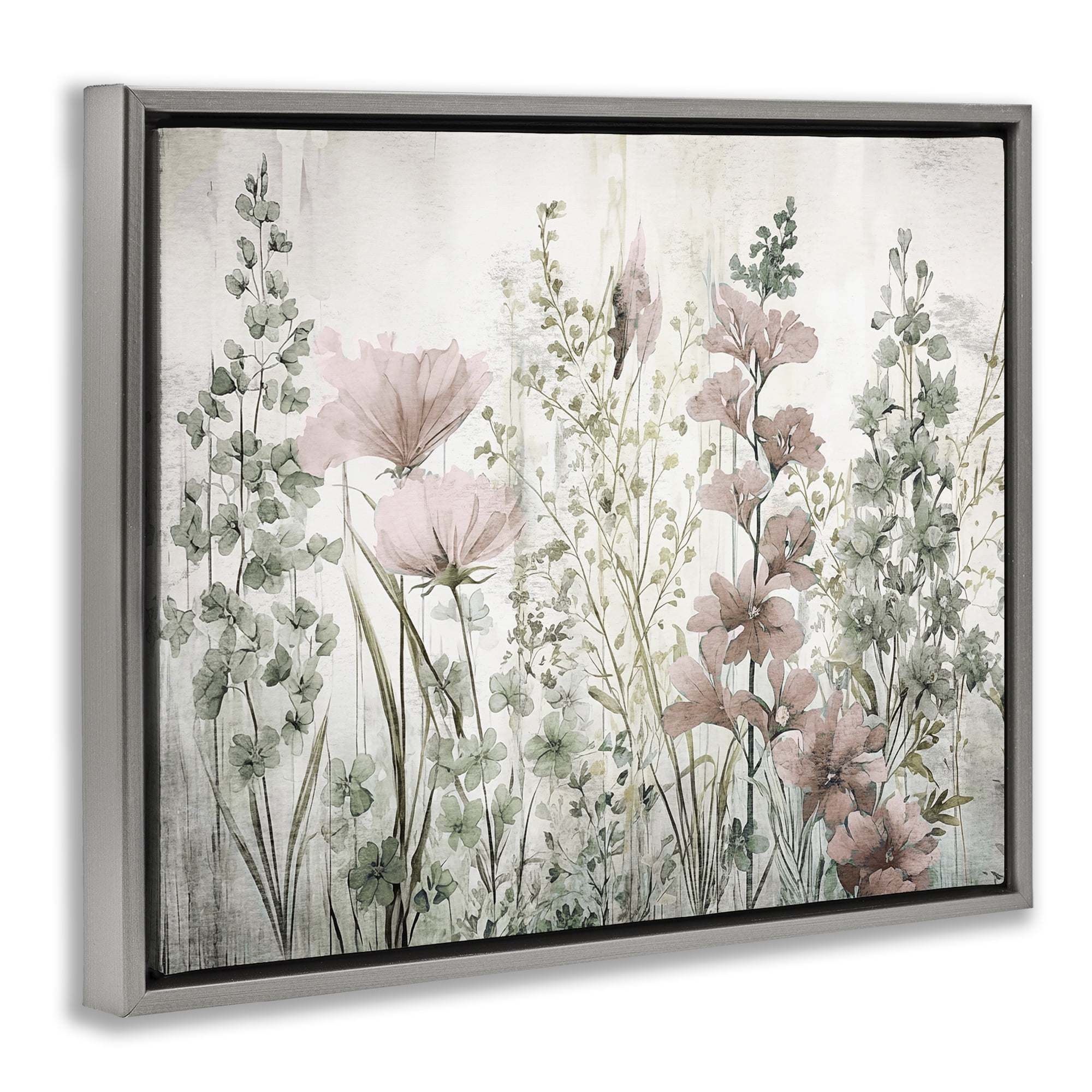 Stupell Industries Blush Wildflower Sprigs Plants & Flowers Painting Gray Floater Framed Canvas Art Print Wall Art, 21 x 17