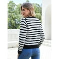thumbnail image 4 of Scacto Women Striped Sweater Lightweight Knitted Cropped Cardigan Jacket Y2k V-Neck Button Down Loose Open Front Knitwear, 4 of 6