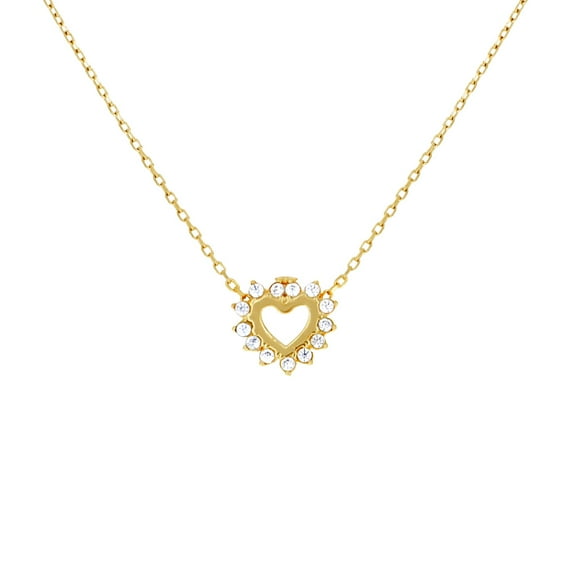 10k Yellow Gold Womens Cubic Zirconia Heart Love Charm Necklace 18 Inch 8.8x9.3mm Wide Pendant Necklace for Women