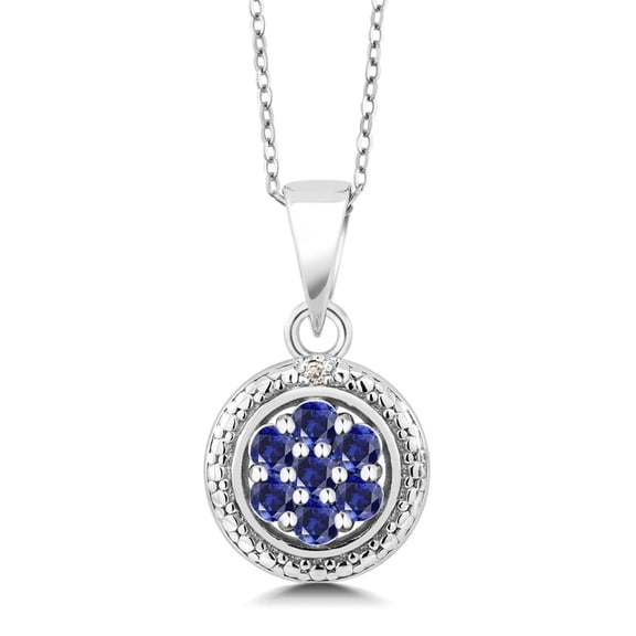 Gem Stone King 925 Sterling Silver Blue Created Sapphire Round Pendant Necklace for Women (0.43 Cttw, Gemstone Birthstone, with 18 inch Chain)