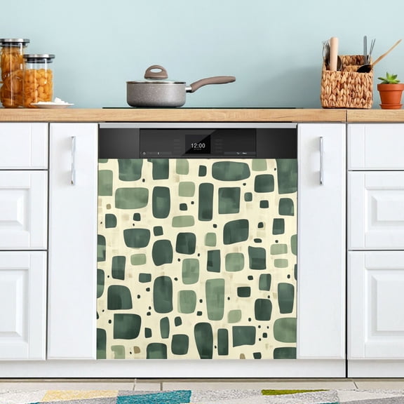 Yayeee Magnetic Dishwasher Cover for The Front Decoration Home Kitchen Machine Sticker Protector, Green Geometric
