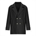 thumbnail image 4 of Lovskoo Men's Classic Notched Collar Double Breasted Wool Blend Pea Coat Long Sleeve Keep Warm Windbreaker Coat Black, 4 of 7