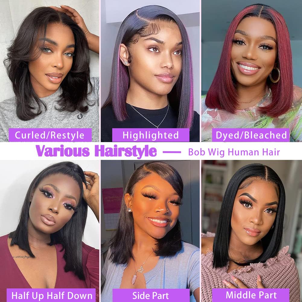 CJBZLCPCOO Wig Human Hair Glueless Wigs 13x4 HD Lace Front Wigs Human Hair Pre Plucked with Baby Hair 180% Density Short Bob Wigs Lace Frontal Wig for Women Human Hair Wigs Natural Color