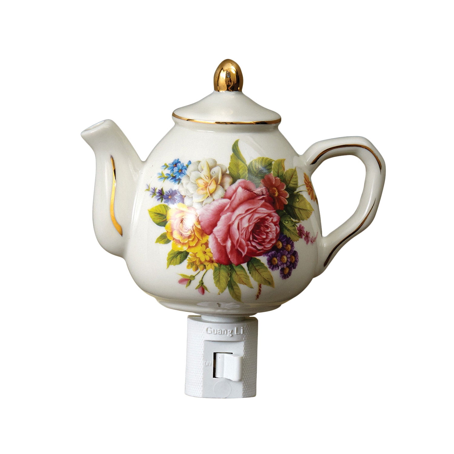 Hummingbird Mini Teapot 4.5 x 4.5 Porcelain Wall Plug-In Night Light Gift Connection