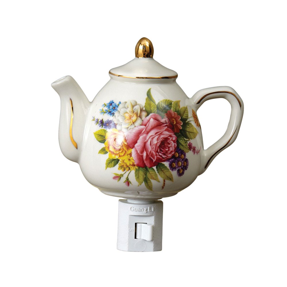 Gift Connection English Teapot Night Light Floral Tea Kettle Wall