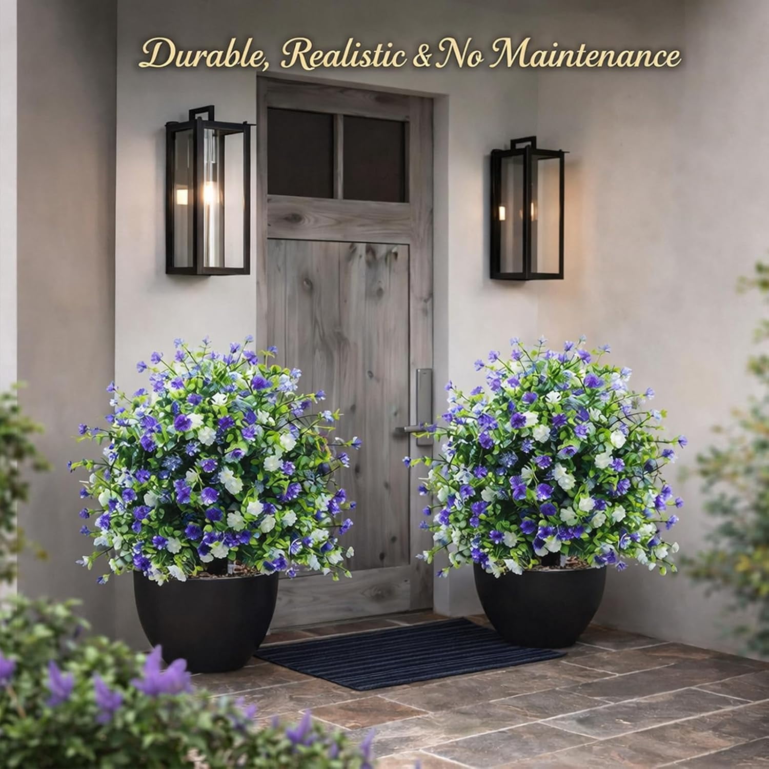 Artificial Potted Trees with Ground Stakes, UV Resistant Outdoor Faux Camellia Plants, Lifelike Artificial Flower Potted Shrubs for Front Porch, Patio, Garden & Yard Decor (#C*1)