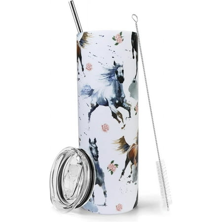 

20oz Hourse Skinny Tumbler Gifts for Women Hourse Lovers Animal Birthday Gifts for Hourse Owners Tumbler with Straw Travel Mug Gift to Mom Daughter