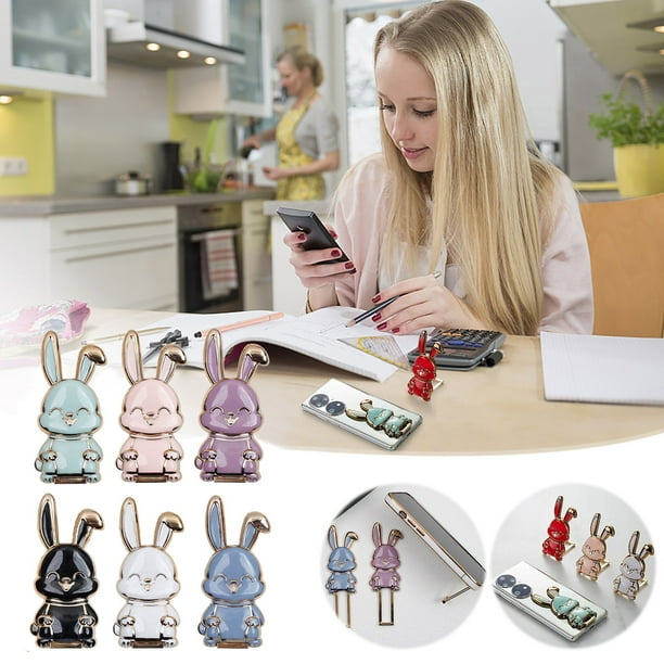 Soporte plegable para teléfono con forma de conejito, 6 unidades, para escritorio, con ventilación, ideal para regalo de estudiante, apto para transmisión en vivo de panel plano.