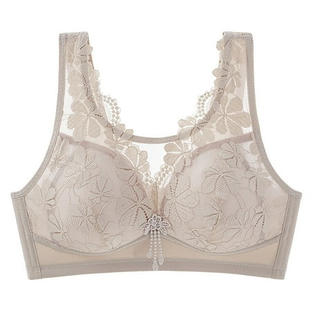 Audhol Bras for Women Non Ring Gathered Up Support Adjustment Anti Sagging Undershirt Type Skin Friendly Bra Female No Underwire Seamless Push Up Everyday Bras Khaki 36