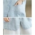 thumbnail image 5 of APEXFWDT Women's Cotton Linen Short Sleeve Cardigan Coat V Neck Button Blazer Jacket for Spring and Summer,L,Blue, 5 of 7