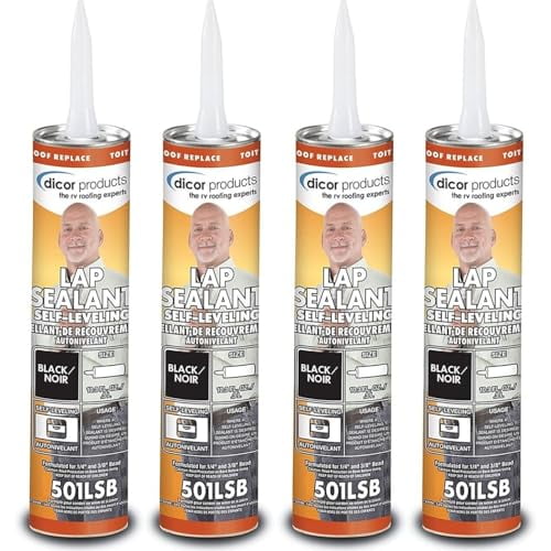 501LSB-, Self-Leveling Lap Sealant, RV Roof and Repair, Black, 10.3 OZ Tube, Pack of 4