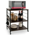 thumbnail image 6 of Topbuy Kitchen Baker's Rack 3-Tier Microwave Cart with Wheels&10 Hooks Nut Brown, 6 of 7
