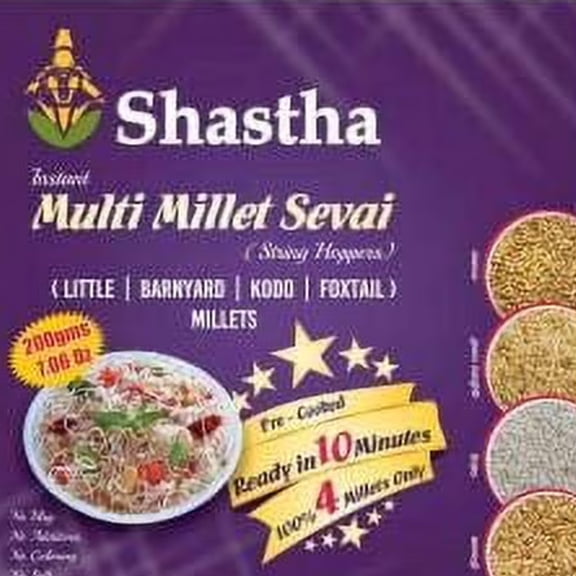 Shastha Foods Multi Millet Sevai Vermicelli, 200g pack of 6, Natural Flavor, Nut Free