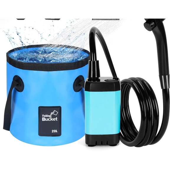 Portable Shower with Foldable Bucket, Rechargeable Shower Pump, Outdoor Shower Kit with Digital Display