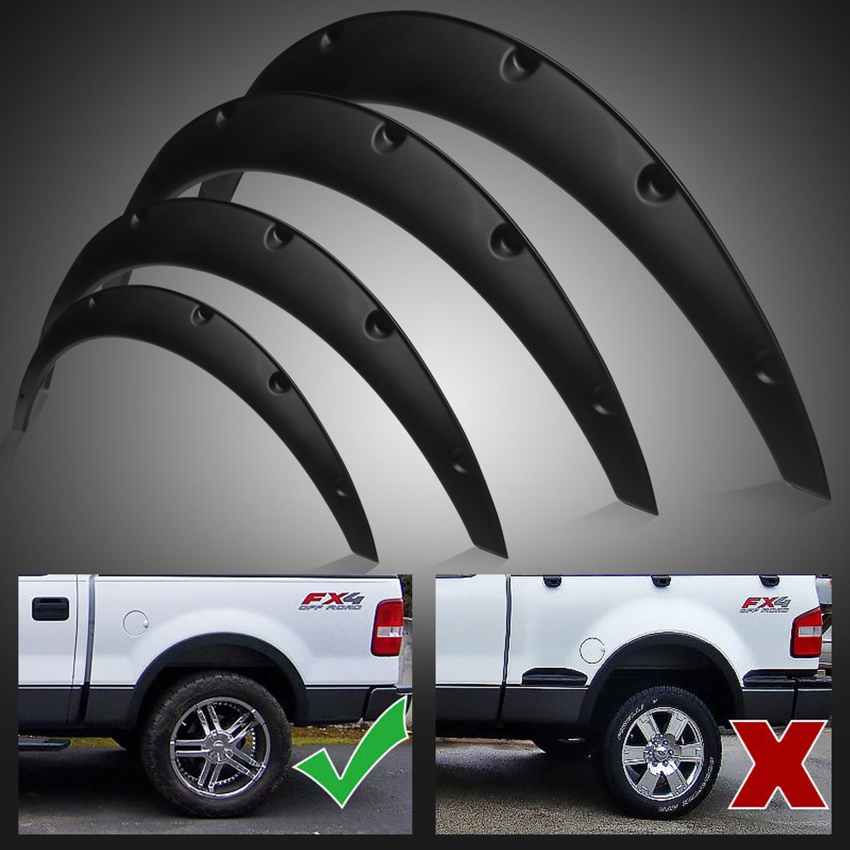 4x Black Universal Fender Flares Flexible Durable Polyurethane Auto Car