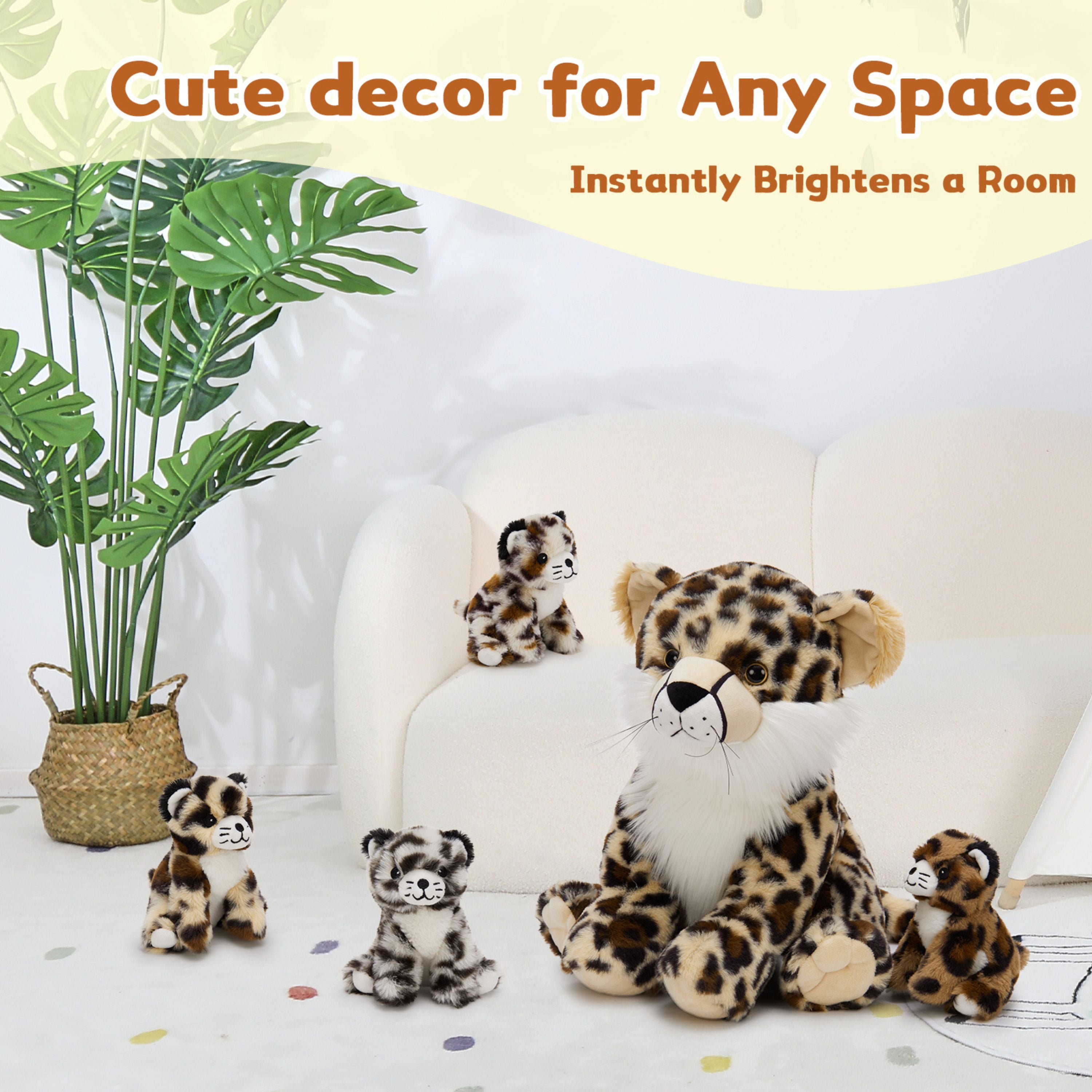 Muiteiur 5Pcs Cheetah Stuffed Animal 14.2'' Giant Cheetah Plush Toy With 4 Babies Inside