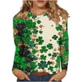 thumbnail image 6 of Moxiu Plus Size Women's St. Patrick's Day Shirt Lucky Shamrock Green Clover Saint Patrick's Day Tee Long Sleeve Tops Khaki,XXXXL, 6 of 8