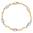 thumbnail image 5 of 14K Tri-Tone Gold Fancy Necklace Chain Tri-color Polished Link Bracelet 7.5 inch 6 mm, 5 of 6