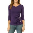 thumbnail image 2 of INSPIRE CHIC Women's Ruched Blouse Button Decor V Neck 3/4 Sleeve Solid Knit Top XS Purple, 2 of 8