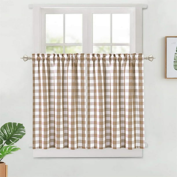 2 Pcs Polyester Small Plaid Curtain Valance Farmhouse Kitchen Window Cafe Curtains Com 2 Pcs Polyester Small Plaid Curtain, How To Make Cafe Curtains For Kitchen