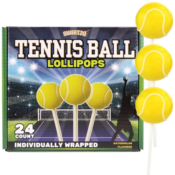 Tennis Ball Lollipops, Sports Themed Suckers, Individually Wrapped, Pack of 24, 10.16 Ounces
