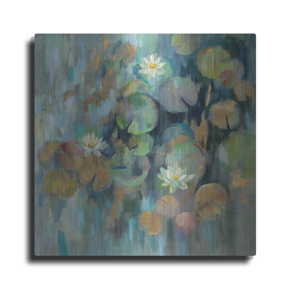 Luxe Metal Art 'Magic Lily Pond' by Silvia Vassileva, Metal Wall Art, 12" x 12"