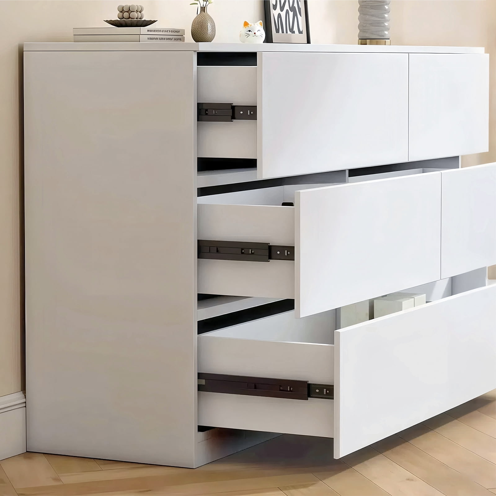 Miniyam 6 Drawer Dresser, Waterproof Wood Storage Cabinet, Modern Minimalist for Adults, White