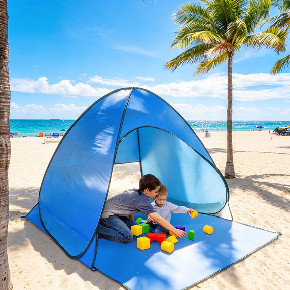 Zorpupoa Portable Beach Tent, 5.4x4.9x3.6ft Pop up Tent 50 UPF UV Protection Waterproof for Camping Beach, Blue