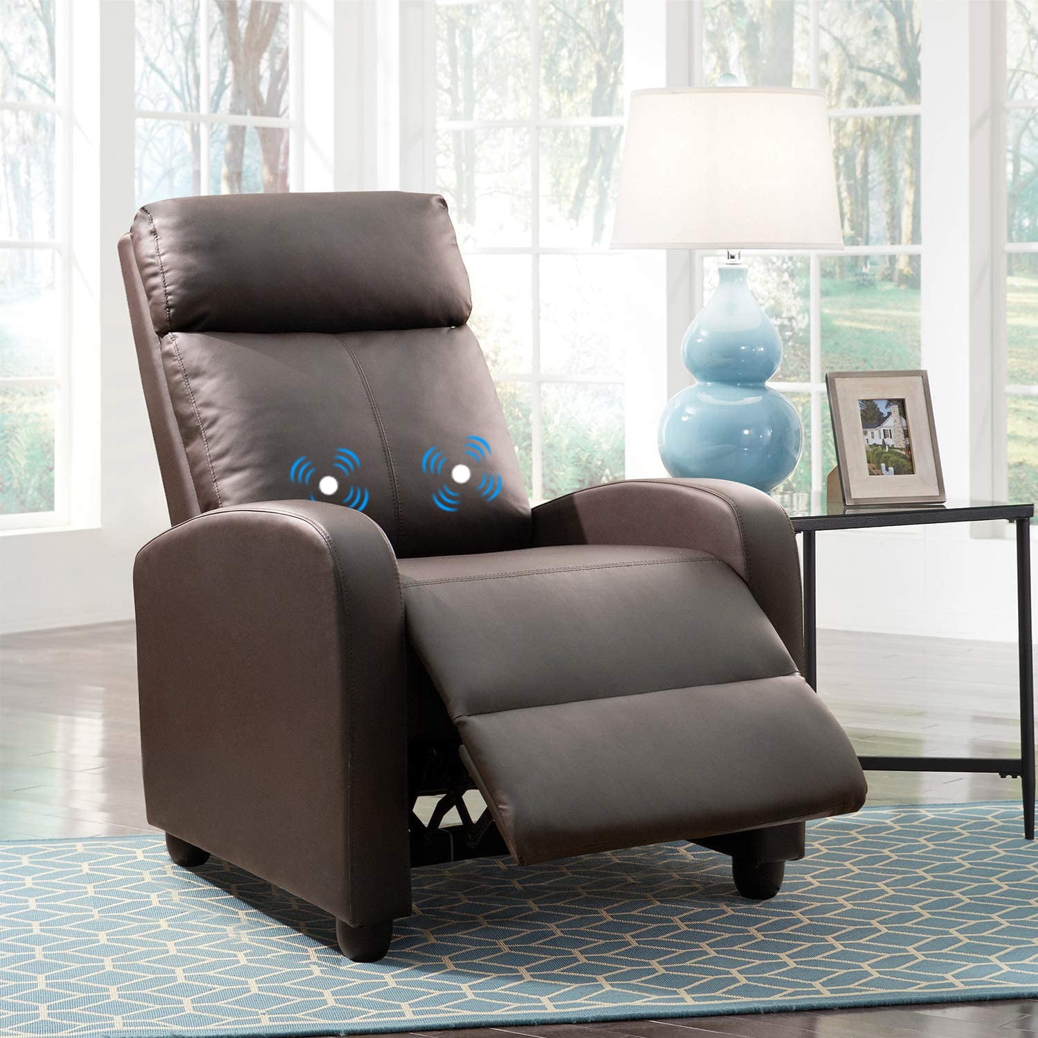 Lacoo Massage Recliner PU Leather Faux Leather Home Theater Recliner with Padded Seat and Massage Backrest, Brown