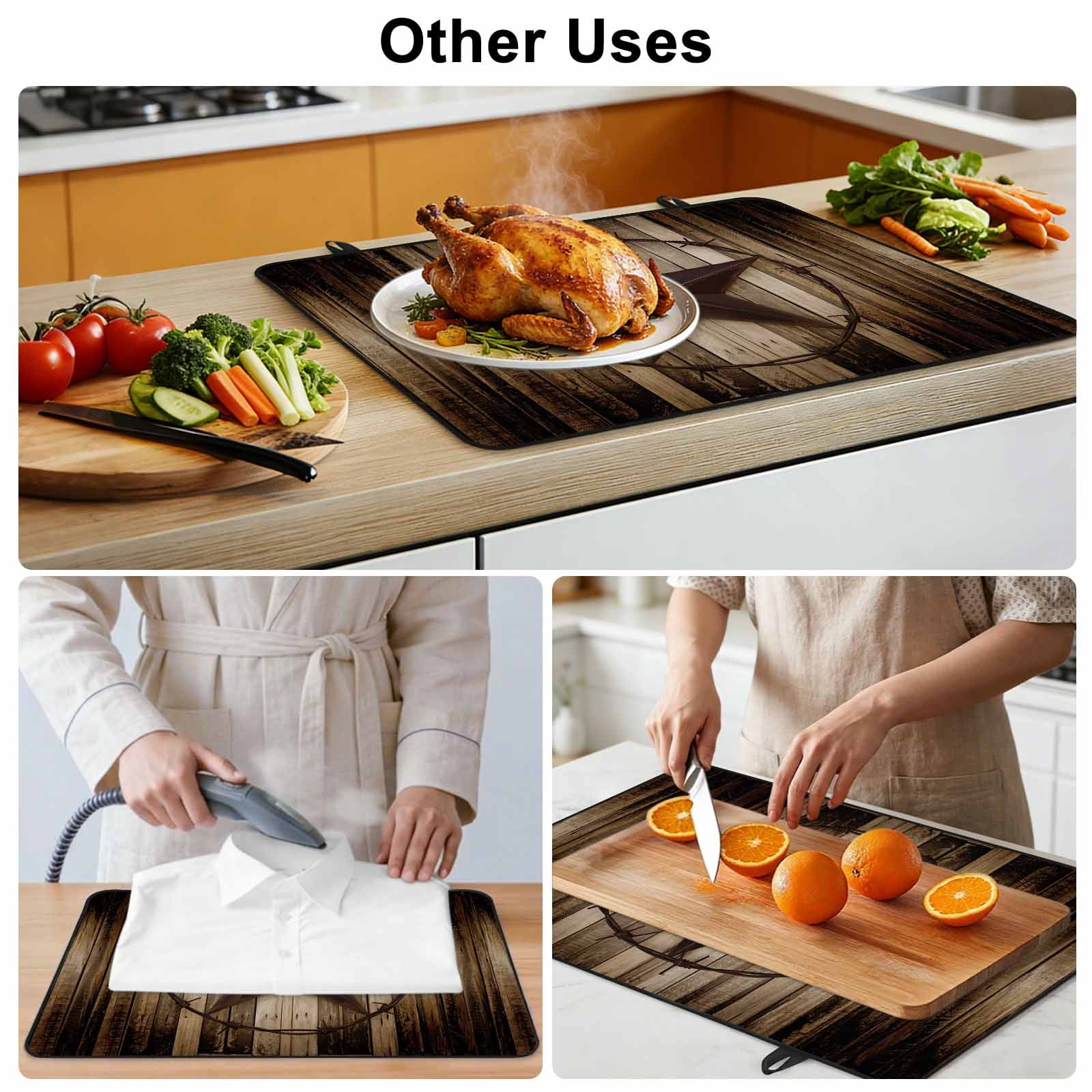Western Star Retro Stove Top Cover for Electric Stove, Heat-proof & Non Slip Glass Top Stove Cover Protector, Vintage Brown Wood Barn Kitchen Flat Cooktop Rubber Mat 24x21 Inches
